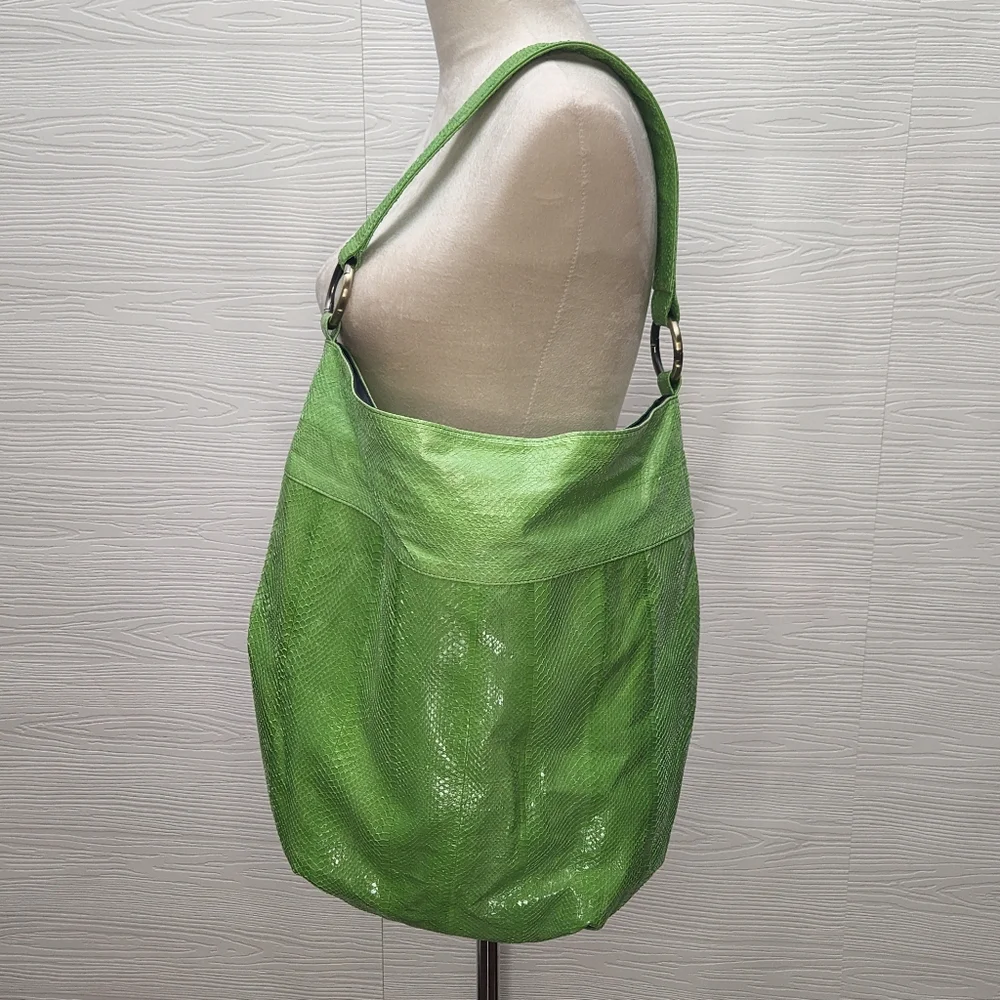 Beirn Snakeskin Tote Bag Purse Green Excellent Condition Hardware Retail $450